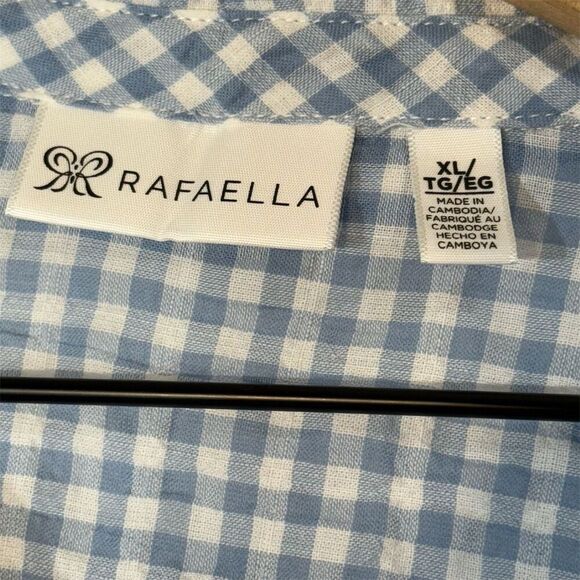 Rafaella XL Blue White Gingham Button Front Shirt Stretch Cotton Blouse Cottage - Picture 7 of 9